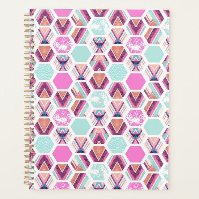 Watercolor Hexagon Pattern Planner (Front)