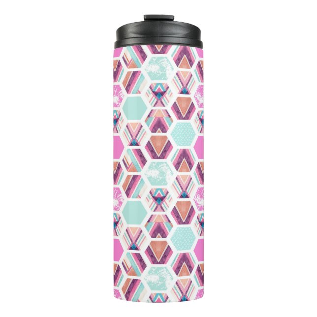 Watercolor Hexagon Pattern Thermal Tumbler (Front)