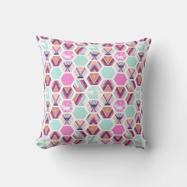 Watercolor Hexagon Pattern Throw Pillow (Front)