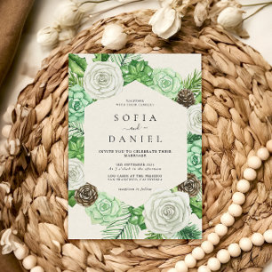 Watercolor Hexagonal Frame Greenery Wedding Invitation