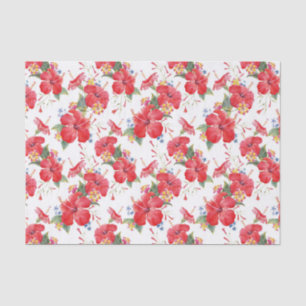 Watercolor Hibiscus and Lantana Floral Pattern Tissue Paper