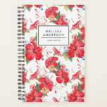 Watercolor Hibiscus and Lantana Pattern Custom Planner<br><div class="desc">Tropical custom custom planner featuring watercolor pattern of red hibiscus and colourful lantanas. Personalize by adding your name or short phrase. This tropical floral pattern planner will be perfect as a personalized gift. Matching items are available.</div>