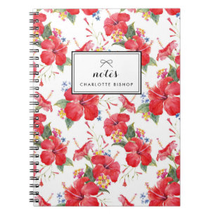 Watercolor Hibiscus and Lantana Pattern Notebook