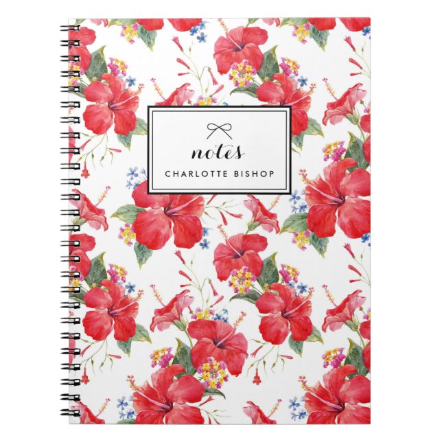 Watercolor Hibiscus and Lantana Pattern Notebook (Front)