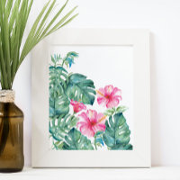 Watercolor Hibiscus and Monstera Leaves