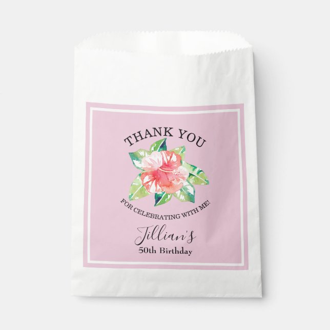 Watercolor Hibiscus Birthday Favour Bag (Front)