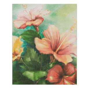Watercolor Hibiscus Bouquet Faux Wrapped Canvas