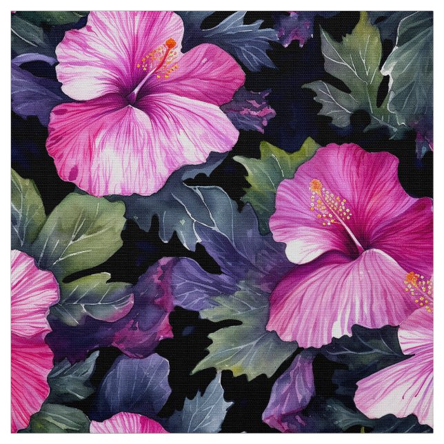 Watercolor Hibiscus (Dark III) Fabric (Swatch)