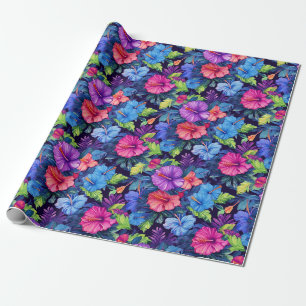 Watercolor Hibiscus (Dark IV) Wrapping Paper Roll