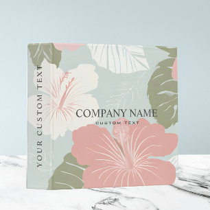 Watercolor Hibiscus Flower Pink Blue sage white Binder