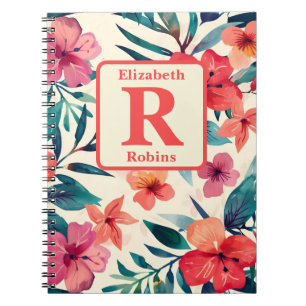 Watercolor hibiscus flowers personalized custom notebook