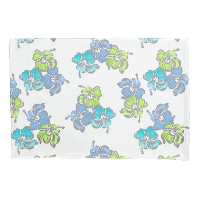 Watercolor Hibiscus Hawaiian Floral Reversible Pillowcase (Front)