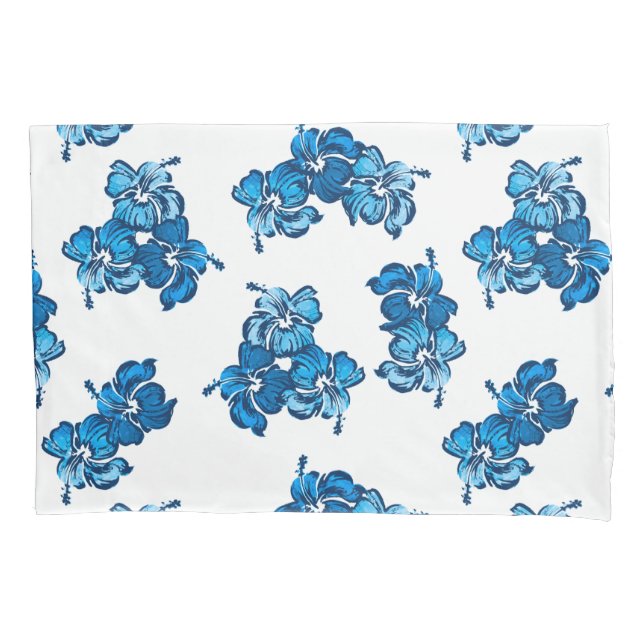 Watercolor Hibiscus Hawaiian Floral Reversible Pillowcase (Front)
