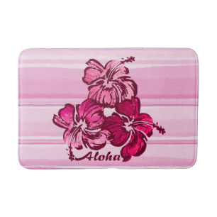 Watercolor Hibiscus Hawaiian Tropical Bath Mat