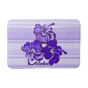 Watercolor Hibiscus Hawaiian Tropical Bath Mat