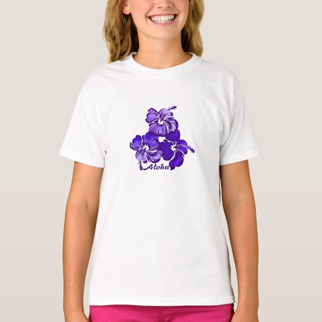 Watercolor Hibiscus Hawaiian Tropical T-Shirt (Front)