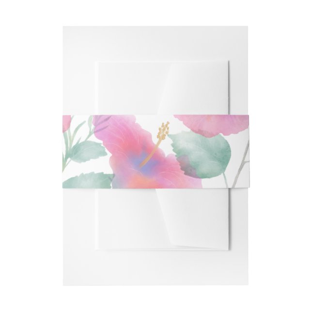 Watercolor Hibiscus Maui Wedding Invitation Belly Band (Front Example)
