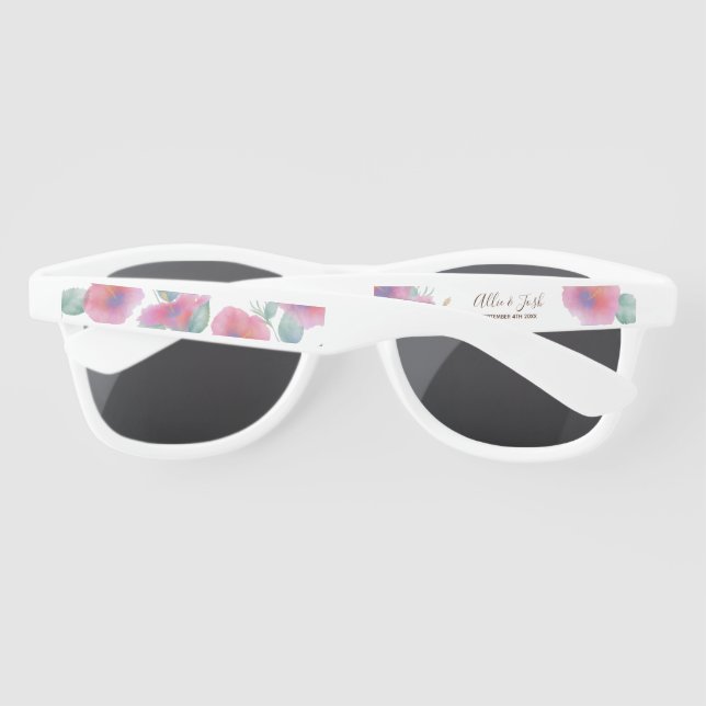 Watercolor Hibiscus Maui Wedding Sunglasses (Back)