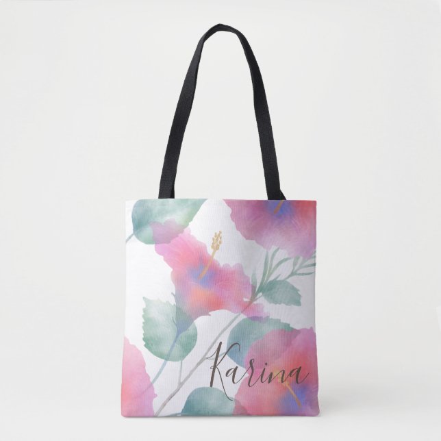 Watercolor Hibiscus Maui Wedding Tote Bag (Front)