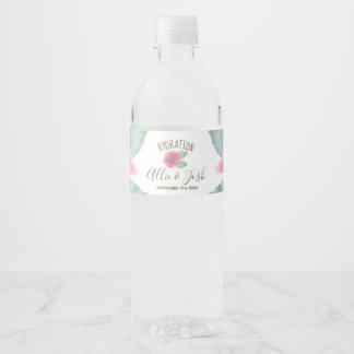 Watercolor Hibiscus Maui Wedding Water Bottle Label