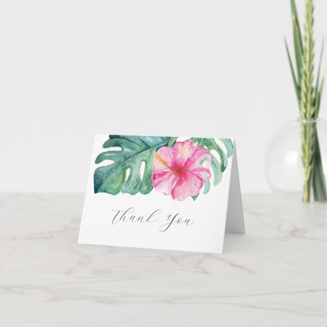Watercolor Hibiscus Personalized Folded Note Card (Front)