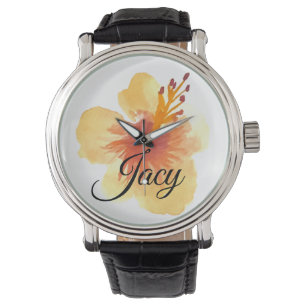 Watercolor Hibiscus Script Name Mothers Day Watch