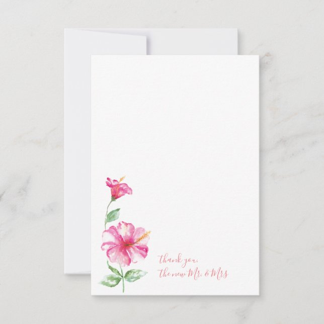 Watercolor Hibiscus Thank You Stationery Card (Front)