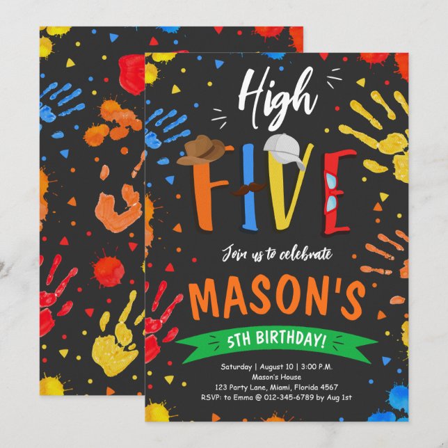 Watercolor High Five Birthday Invitation (Front/Back)