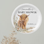 Watercolor Highland Cow Calf Baby Boho Pampas  Paper Plate<br><div class="desc">This design may be personalized in the area provided by changing the photo and/or text. Or it can be customized by clicking Personalize this Template and then choosing the click to customize further option and delete or change the colour of the background, add text, change the text colour or style,...</div>