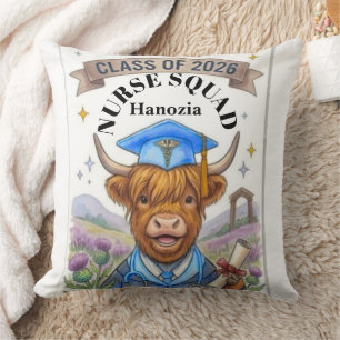 Watercolor Highland Cow Nurse Shaggy's Kit - Perso Throw Pillow