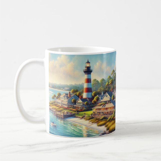 Watercolor Hilton Head Island Lighthouse  Coffee Mug (Left)