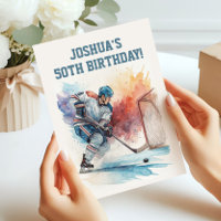 Watercolor Hockey Player Sports Fan Birthday