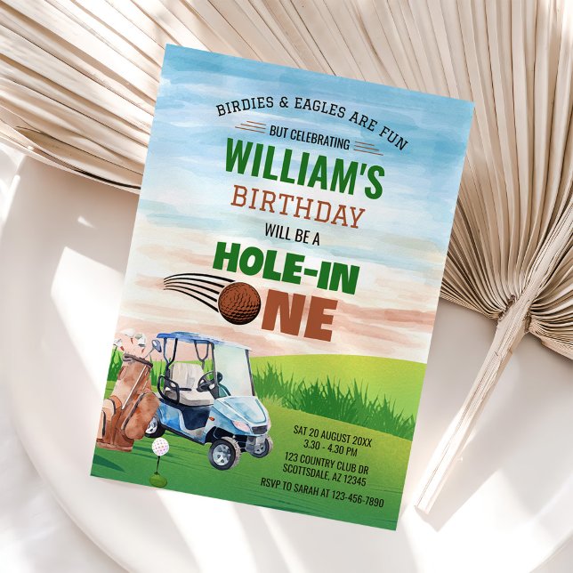 Watercolor Hole in One Golf 1st Birthday  Invitation (Creator Uploaded)