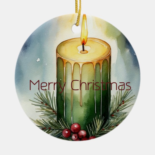 Watercolor Holiday Candle Festive Illustration  Ceramic Ornament (Front)