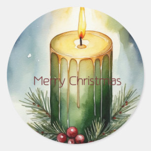 Watercolor Holiday Candle Festive Illustration Classic Round Sticker