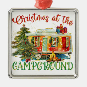 WATERCOLOR HOLIDAY CHRISTMAS AT THE CAMPGOUND METAL ORNAMENT