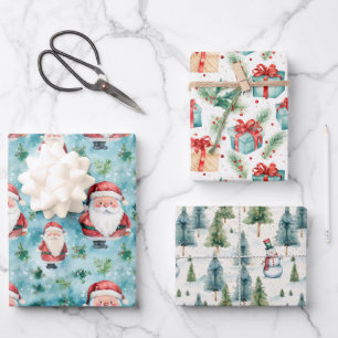 Watercolor Holiday Christmas Themed Wrapping Paper Sheet