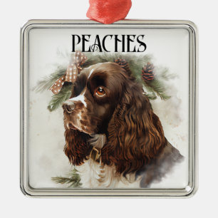 WATERCOLOR HOLIDAY COCKER SPANIEL DOG METAL ORNAMENT