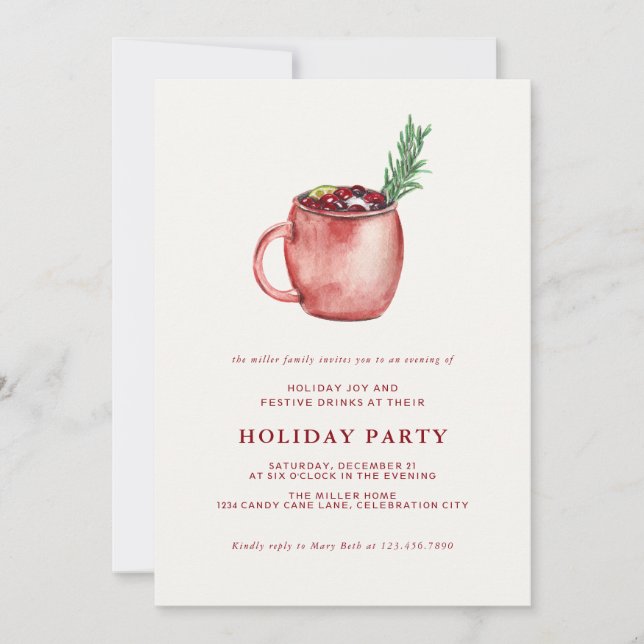 Watercolor Holiday Cocktail Noël Invitation de fêt (Devant)