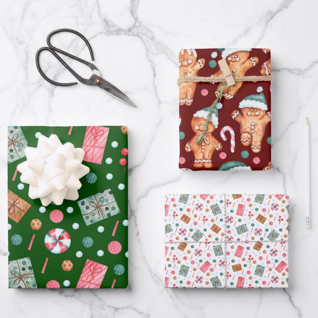 watercolor holiday colourful wrapping paper sheet (Front)
