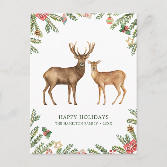 Watercolor Holiday Deer Postcard (Front)