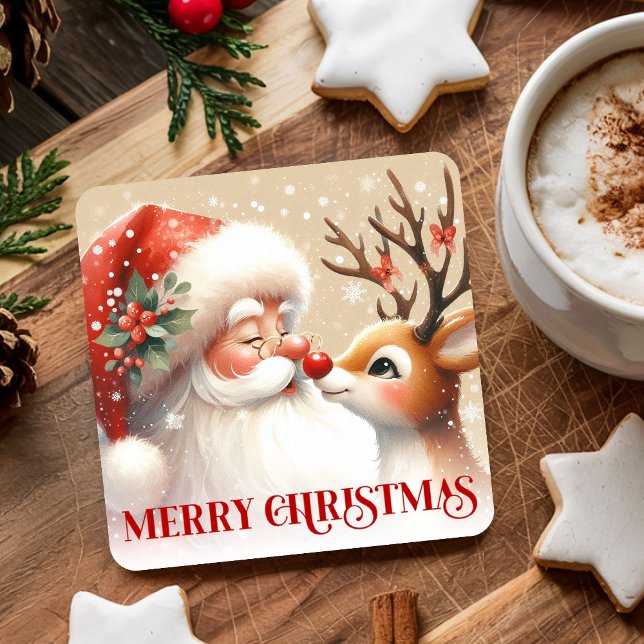 Watercolor Holiday Drink Coasters Santa Rudolph (Watercolor Holiday Drink Coasters Santa Rudolph)