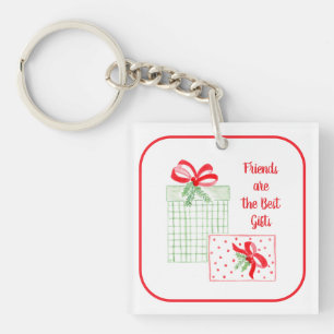 Watercolor Holiday Friends are the Best Gifts Keychain