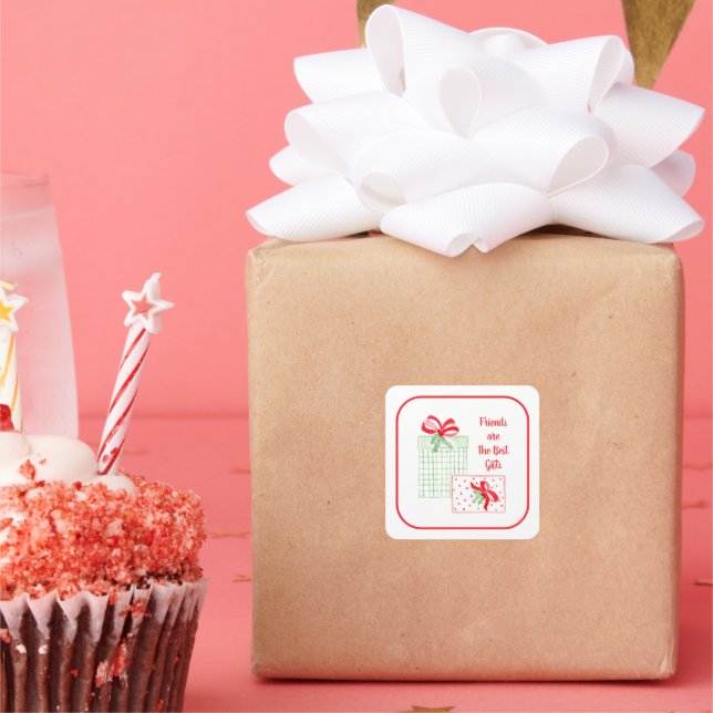 Watercolor Holiday Friends are the Best Gifts Square Sticker (Party)