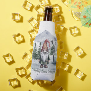Watercolor Holiday Gnome Bottle Cooler