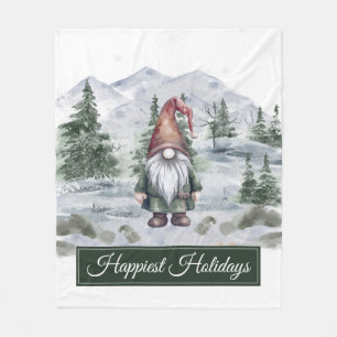 Watercolor Holiday Gnome Fleece Blanket