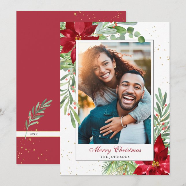 Watercolor Holiday Greenery Christmas Card (Front/Back)