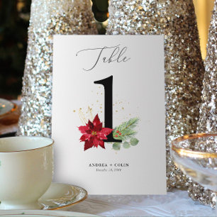 Watercolor Holiday Greenery + Gold Table Number 1