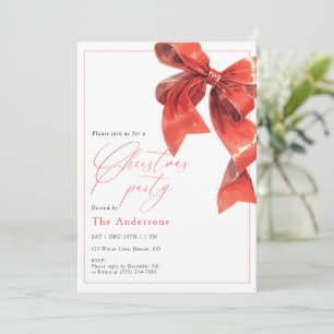 Watercolor Holiday Red Bow Christmas Party Invitation