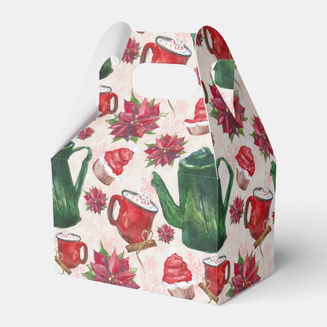 watercolor Holiday Tea Party Favor Box (Front Side)